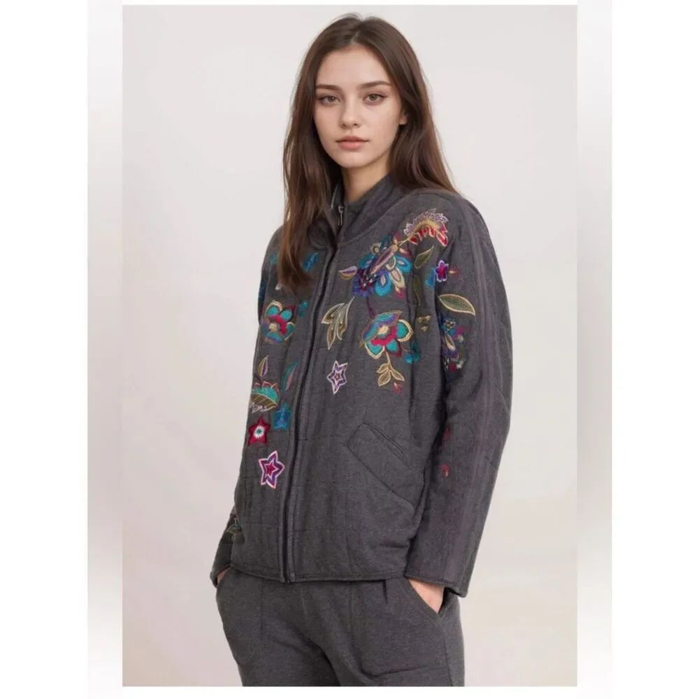 $398 Johnny Was DOLMAN QUILTED EMBROIDERED JACKET NWT